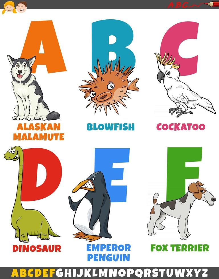 colección de alfabeto de dibujos animados educativos con animales vector