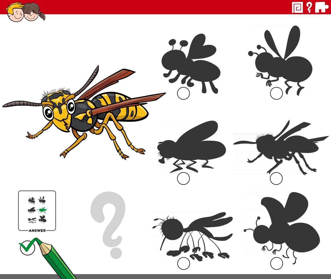 shadows game with cartoon wasp insect character vector