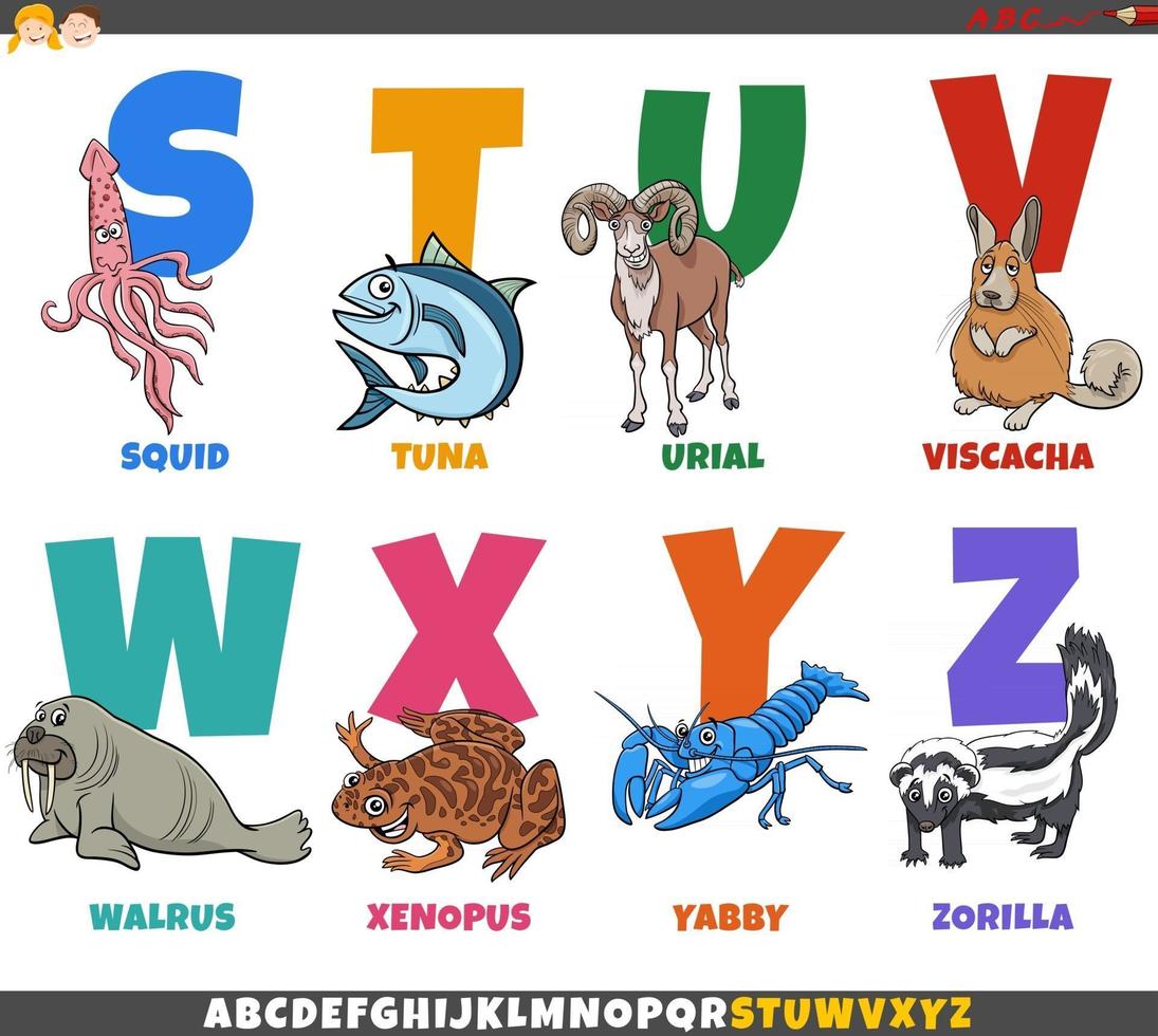 educational cartoon alphabet set with animal characters 2492255 Vector Art  at Vecteezy
