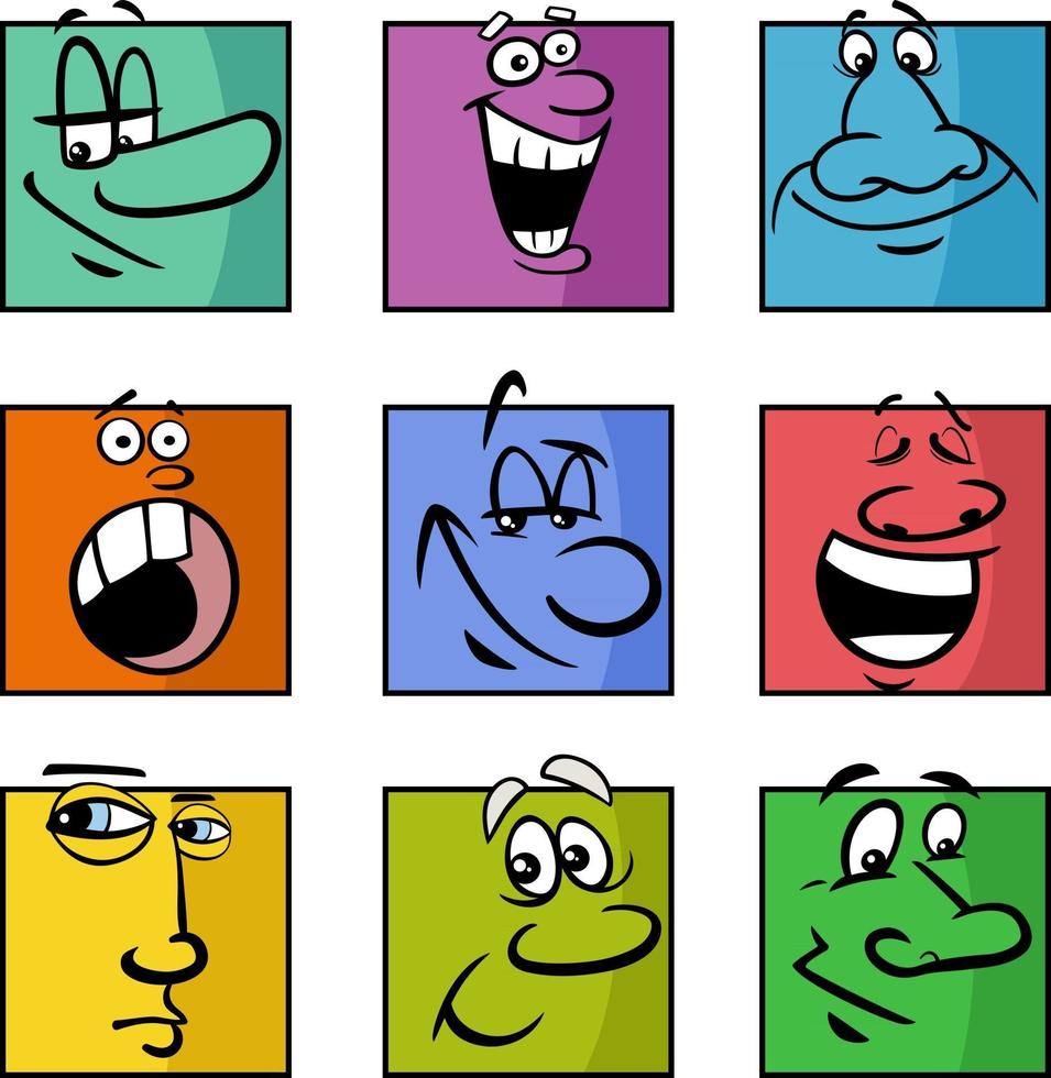 conjunto de ilustraciones de dibujos animados de caras o emociones vector