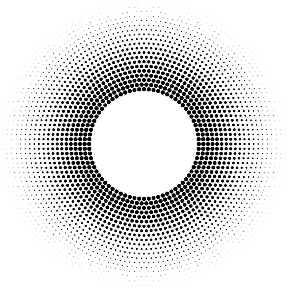 anillo de semitono o patrón de vector de toro con puntos negros elemento de diseño textura de trama de círculo sobre fondo blanco