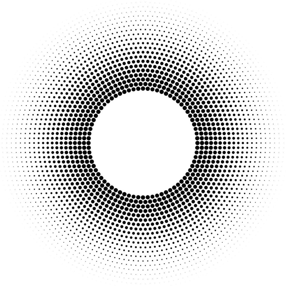Halftone ring or torus vector pattern with black dots design element circle raster texture on white background
