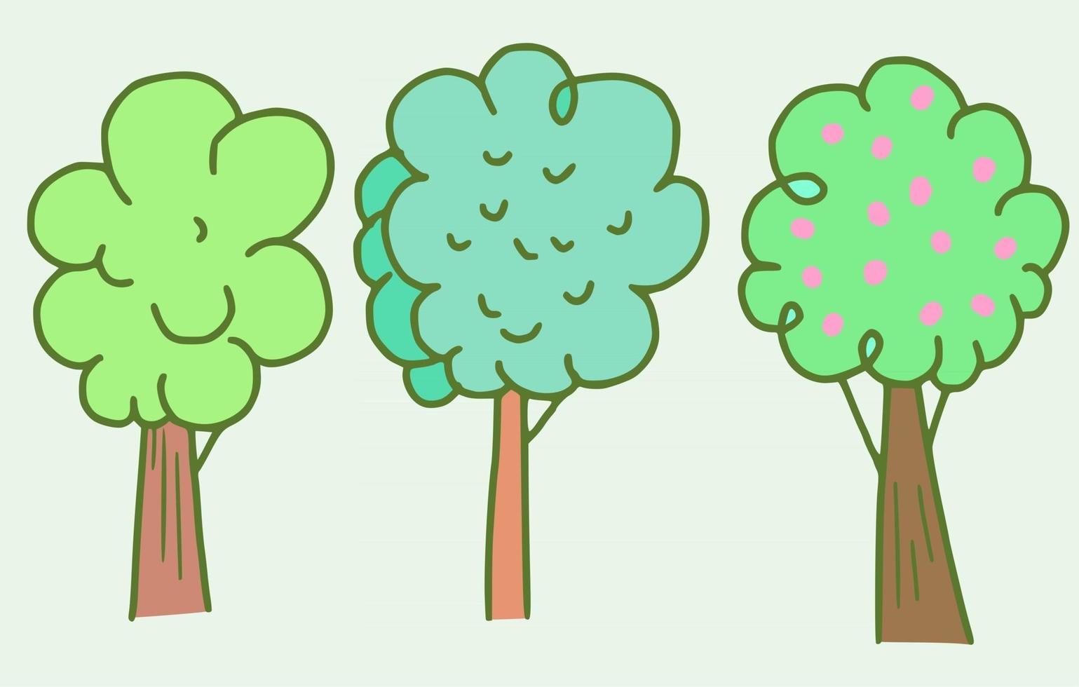 árboles del bosque verde del doodle vector