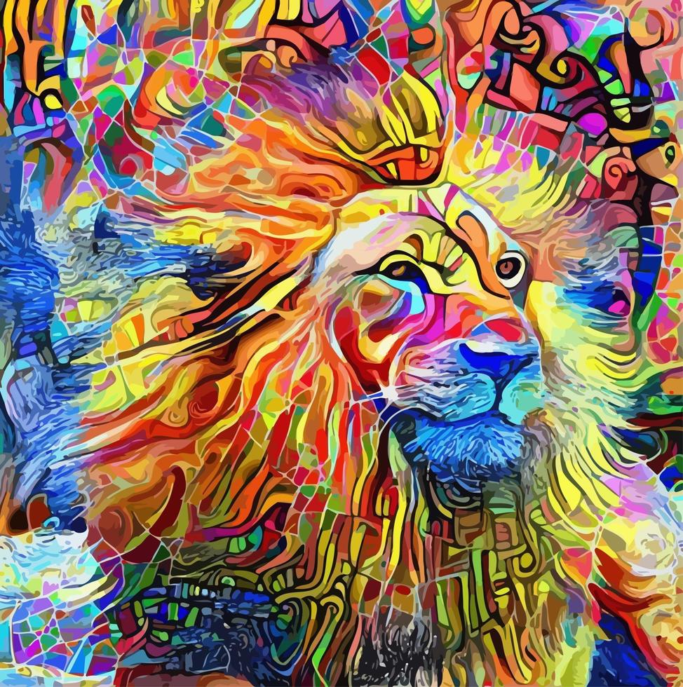 Abstract Lion Portrait Painting vector