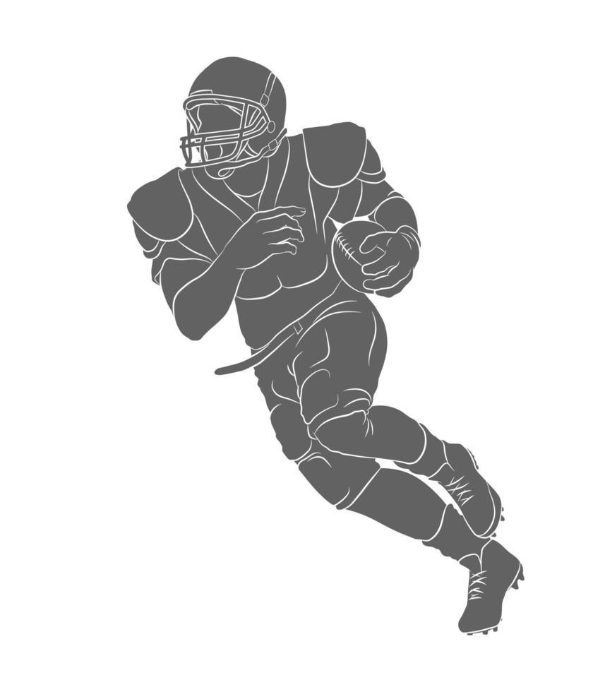 Silueta de jugador de fútbol americano en una ilustración de vector de fondo blanco