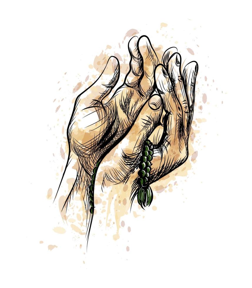 Praying hands with rosary Hand Drawn Sketch Vector Background