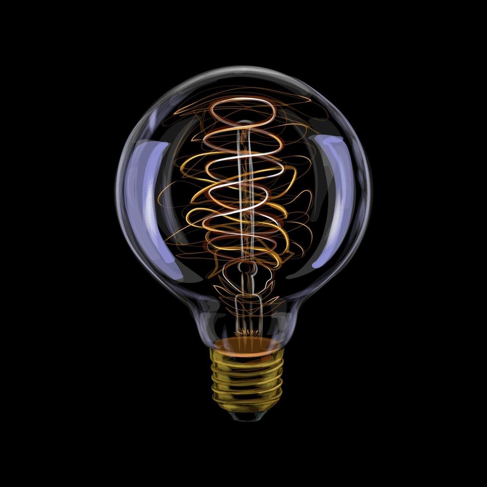 Edison realistic antique glowing light bulb Vector illustration of paints