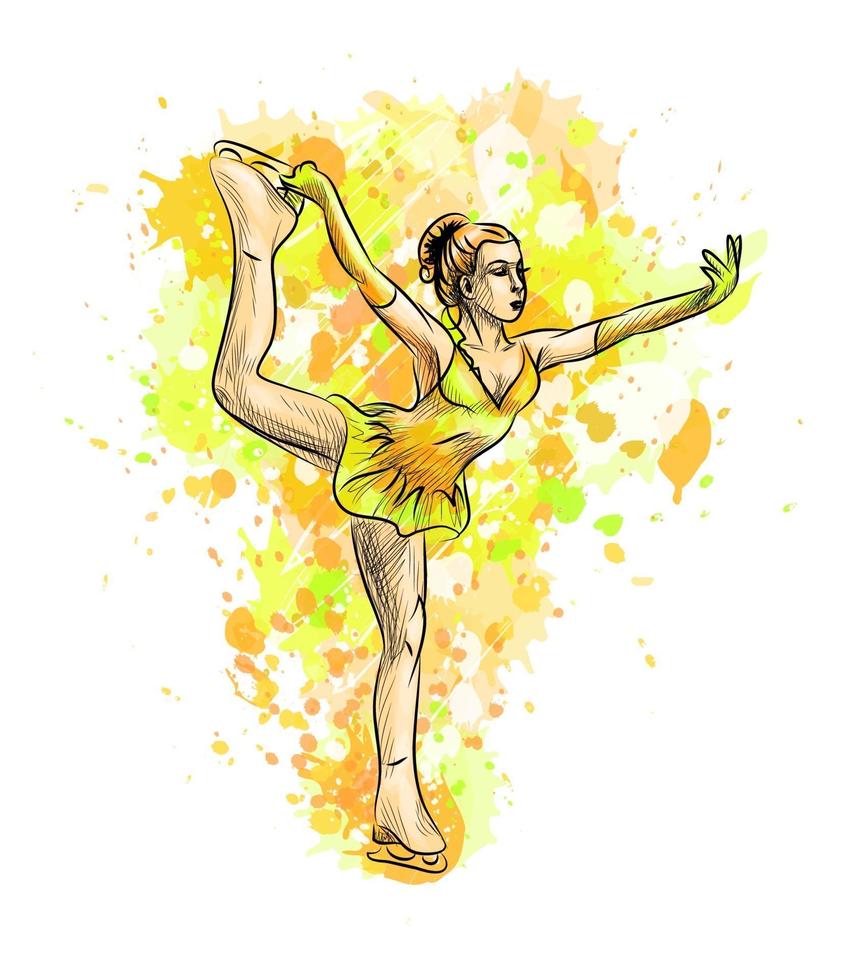 Abstract winter sport Figure skating girl from splash of watercolors Winter sport Vector illustration of paints