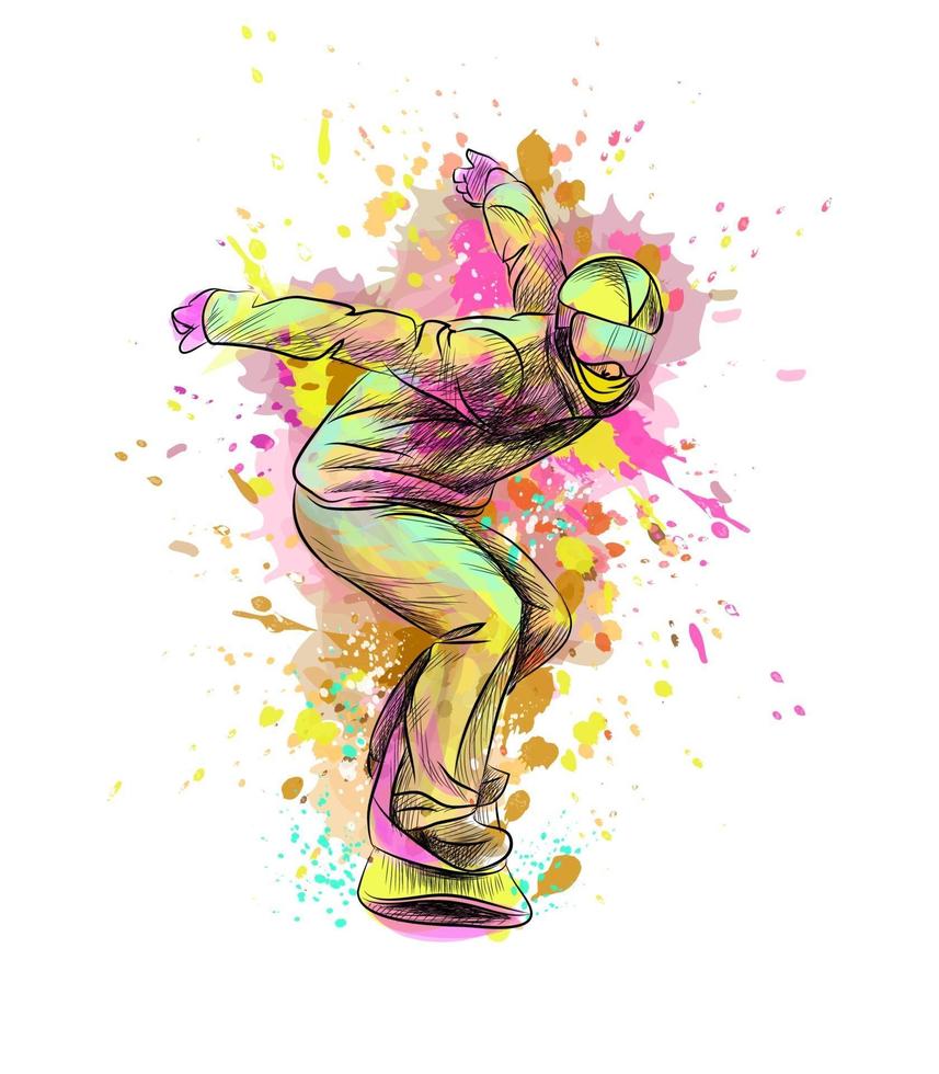 Abstract snowboarder from a splash of watercolor hand drawn sketch Vector illustration of paints