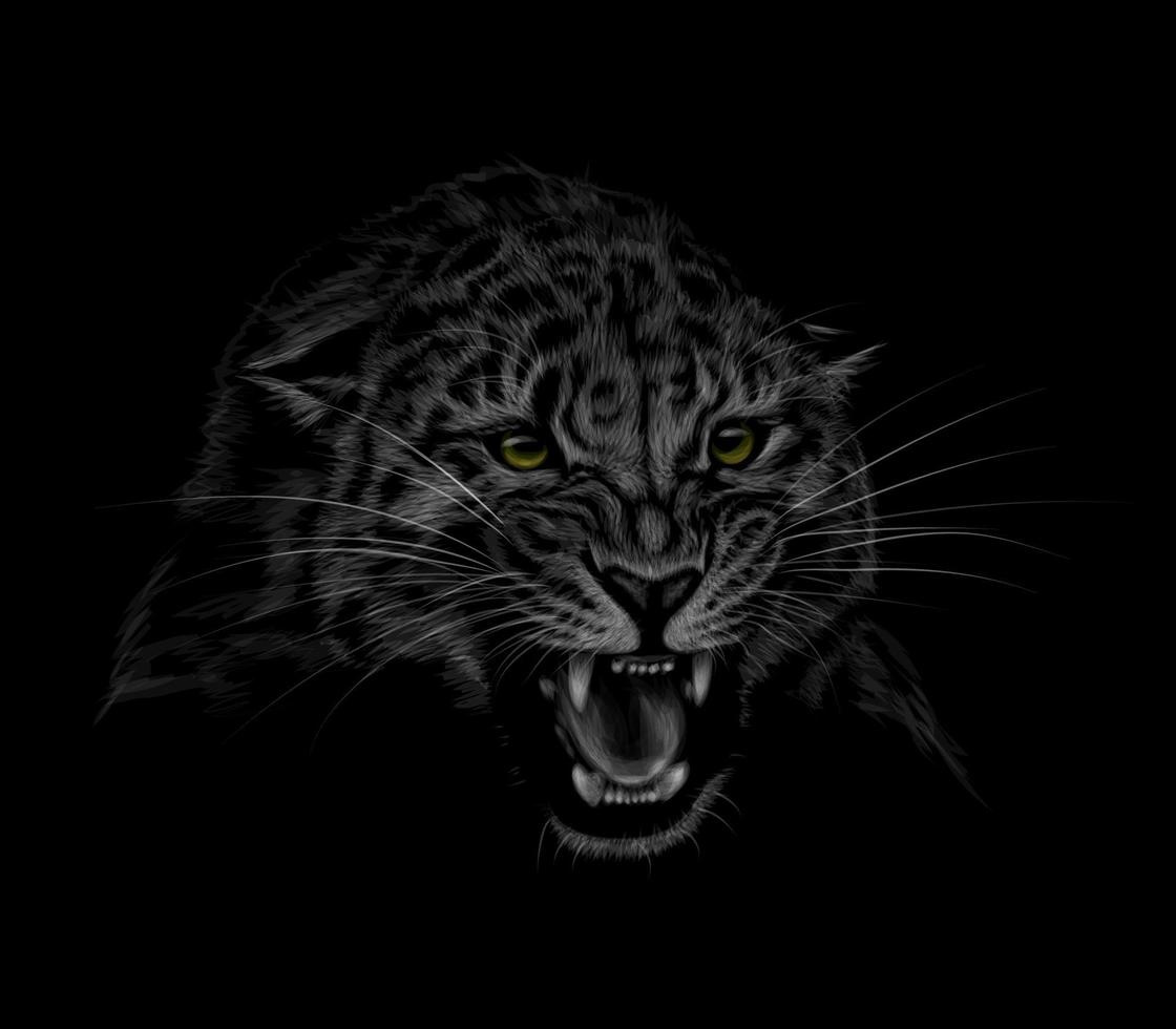 retrato de una cabeza de leopardo sobre un fondo negro sonriendo de una ilustración de vector de leopardo