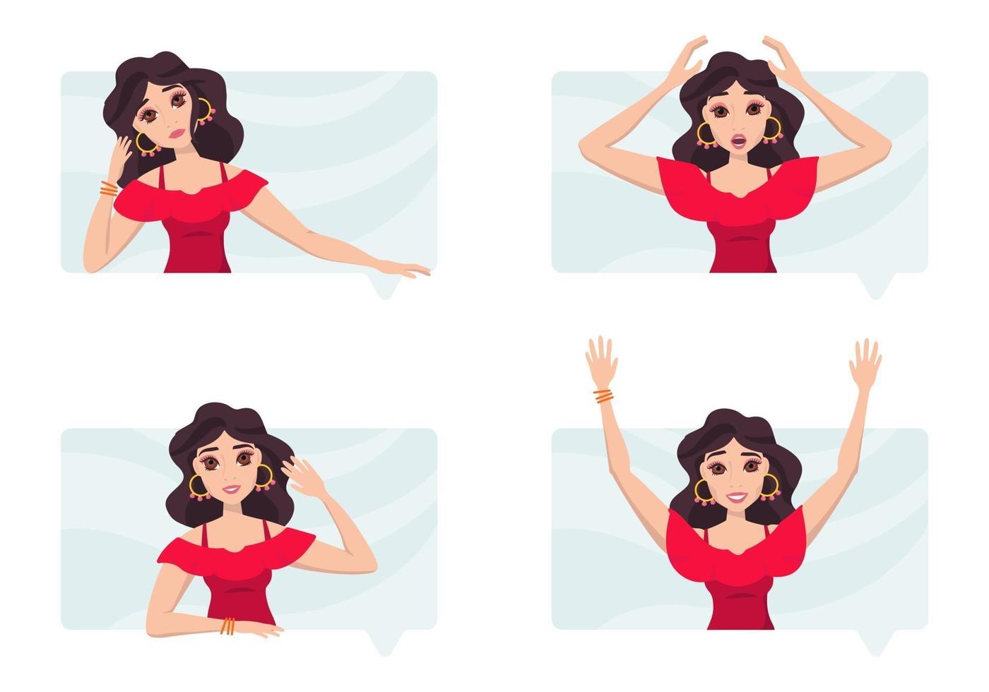Concept art of womens messages. Expression of different emotions in online chat vector