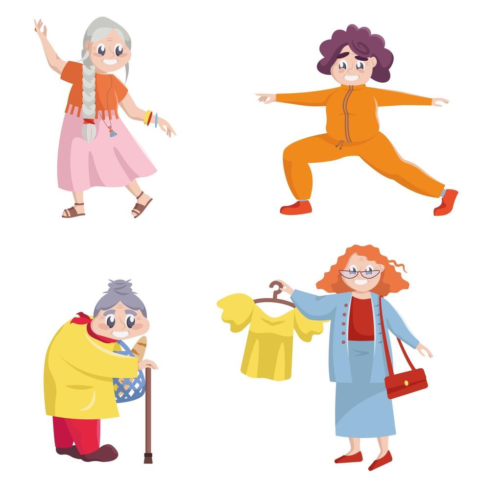 conjunto de diferentes mujeres ancianas. vector