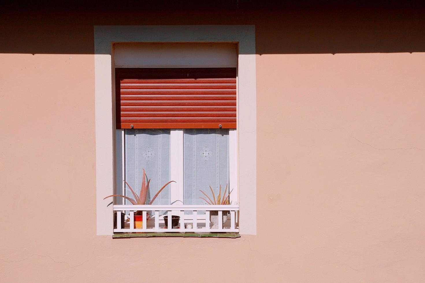 window on the pink facade of the house photo