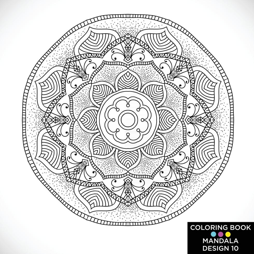 mandala ornamento floral redondo aislado sobre fondo blanco elemento de diseño decorativo ilustración de vector de contorno blanco y negro para colorear libro impreso en camiseta y otros artículos