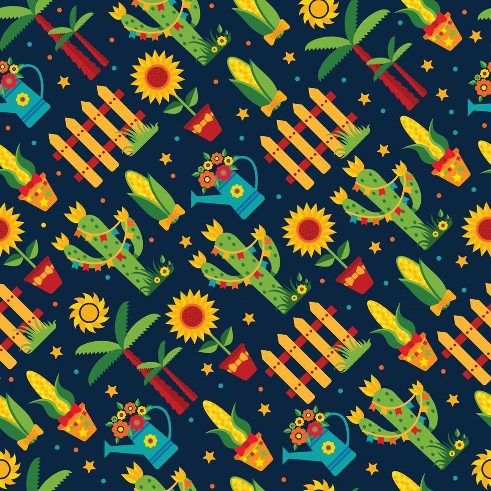 Seamless pattern of festa Junina village festival in Latin America vector