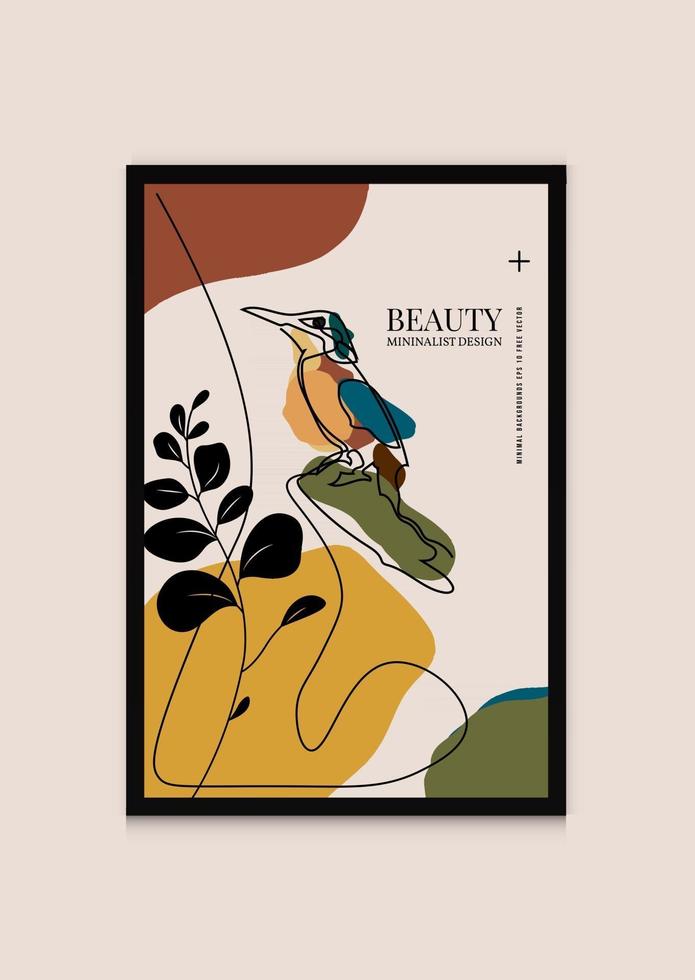 minimalista moderno abstracto botánico vector de arte de una línea con línea de pájaro dibujo continuo ilustración fondo adecuado para libros portadas folletos folletos publicaciones sociales, etc.