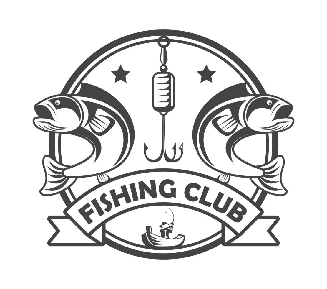 hook and fishes emblem vector