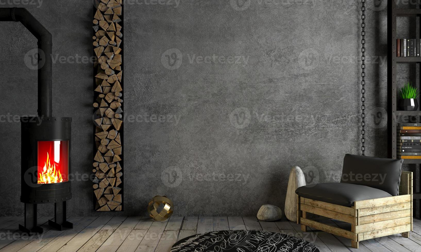 Loft interior background fireplace on old wall photo