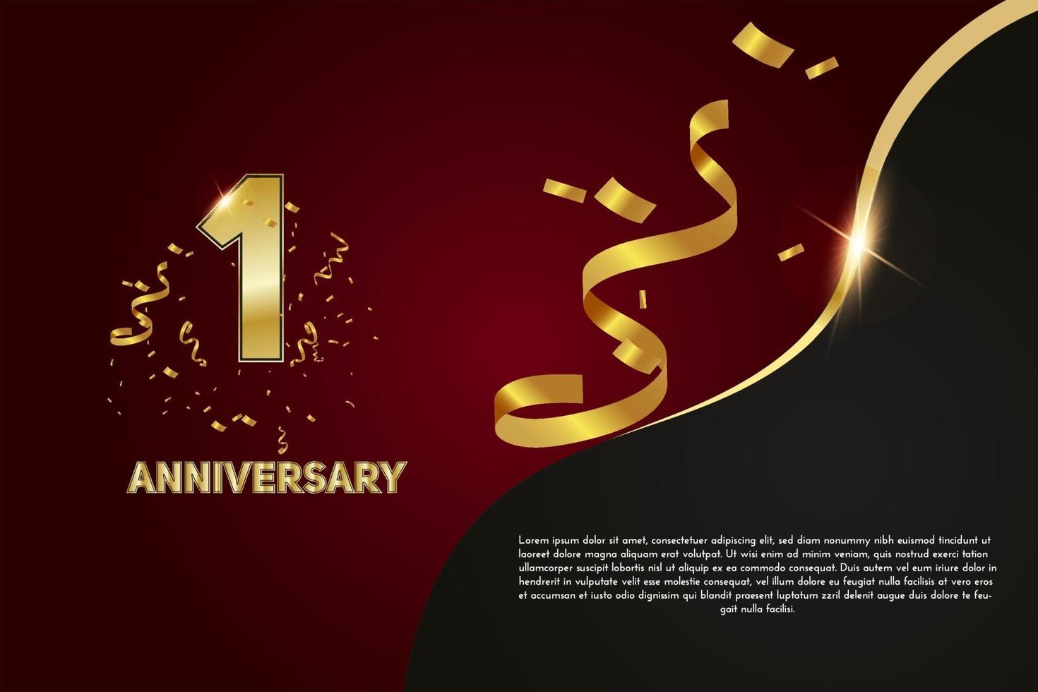 Diseño de celebración de aniversario de 10 años con número de oro 10 y confeti brillante vector