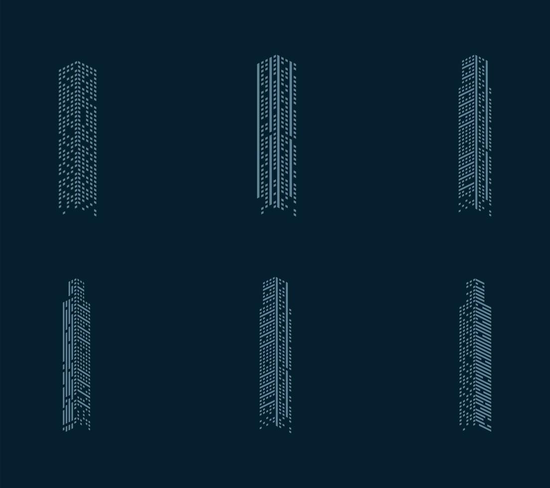 six buildings facades vector