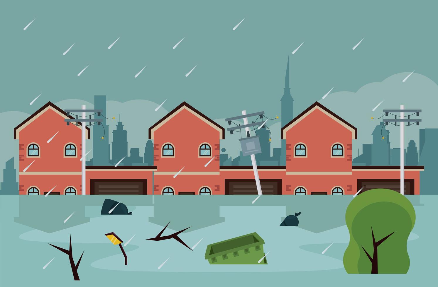 city flood scene vector