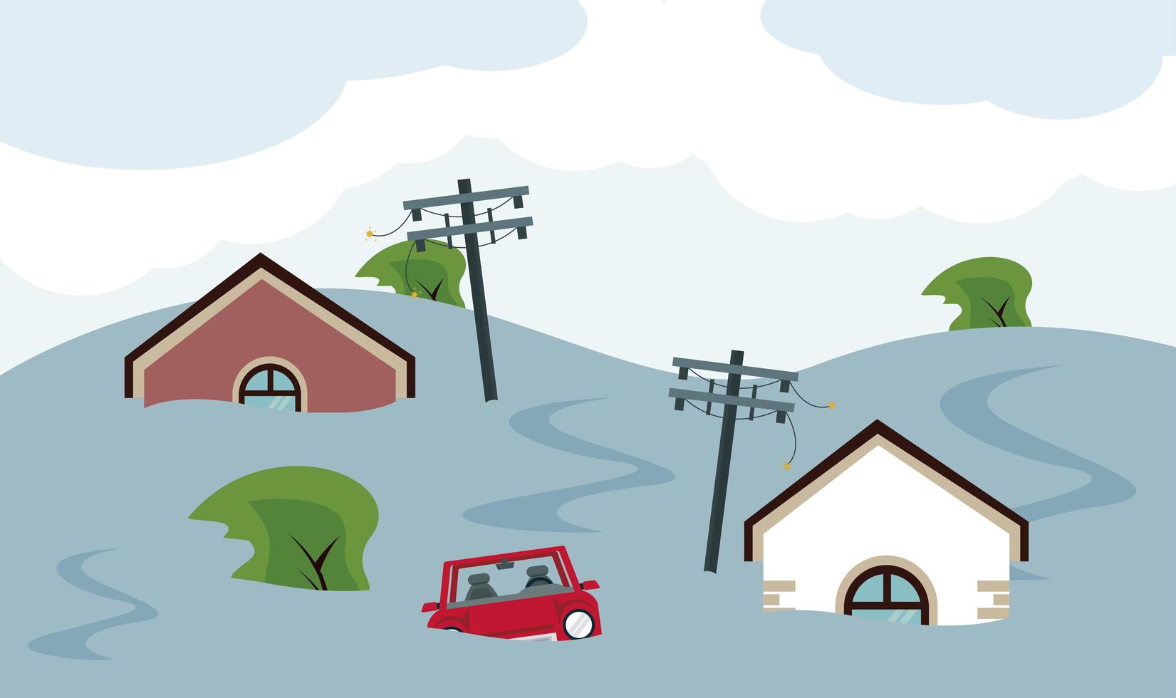 street flood scene vector