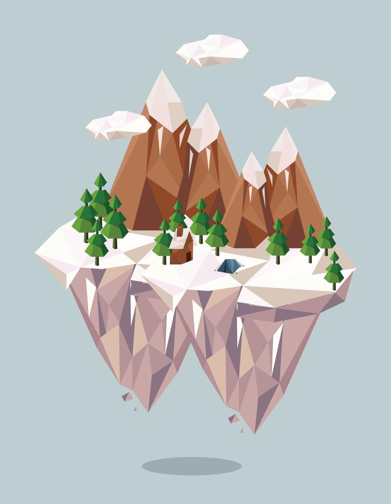 montañas y casa lowpoly vector