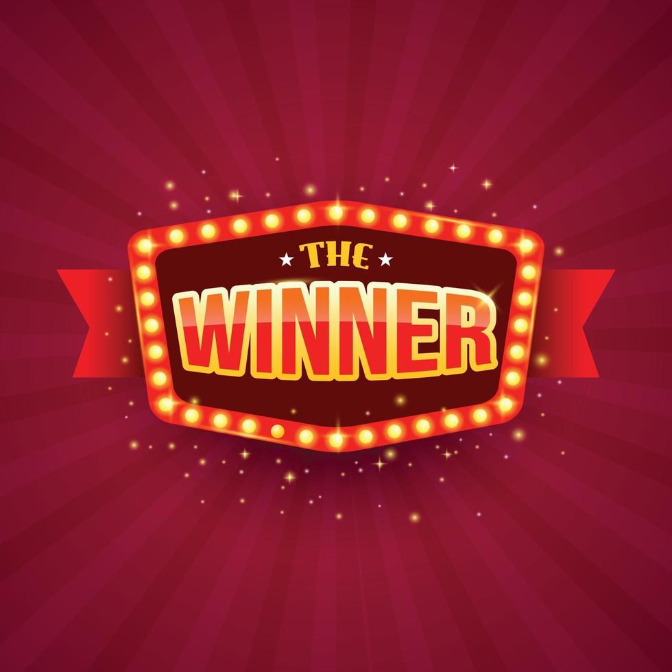 The winner retro banner with glowing lamps vector