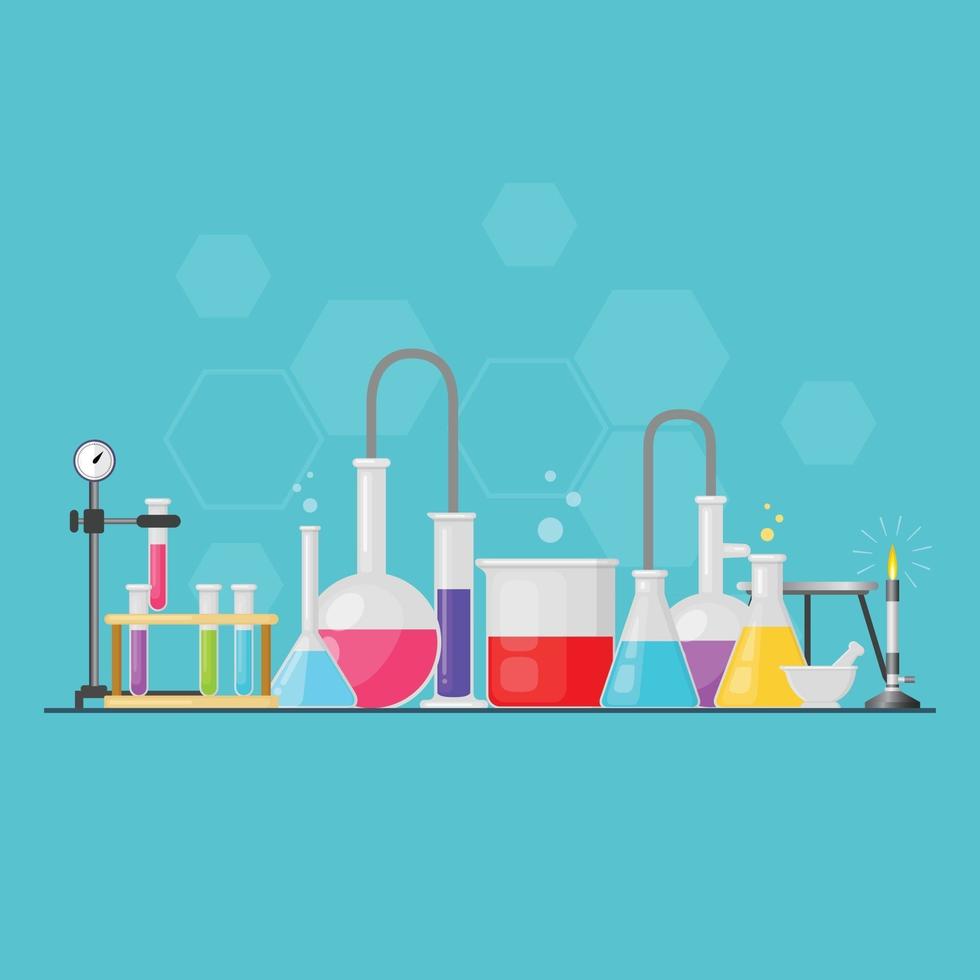 Conjunto de ilustración de vector de cristalería de equipos de laboratorio