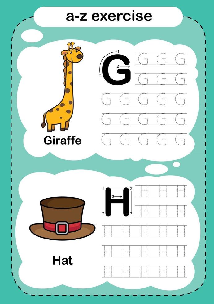 Alphabet Letter G and H exercise with cartoon vocabulary illustration vector