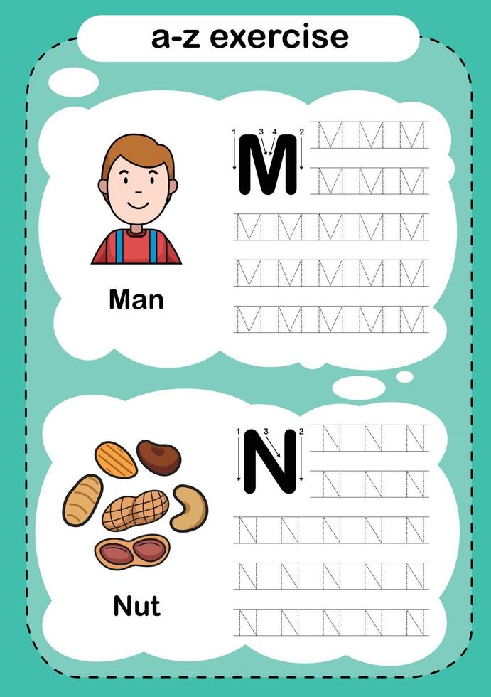Alphabet Letter M and N exercise with cartoon vocabulary illustration vector