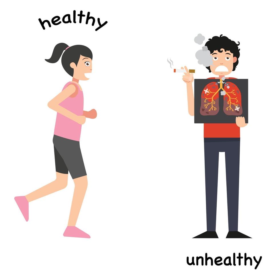 Opposite healthy and unhealthy vector illustration