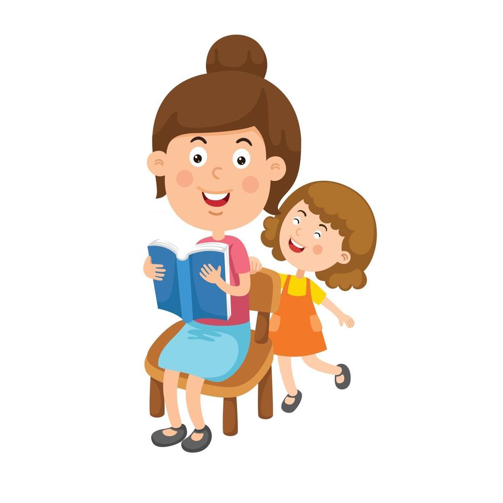 illustration of a mother and child girl reading a book vector