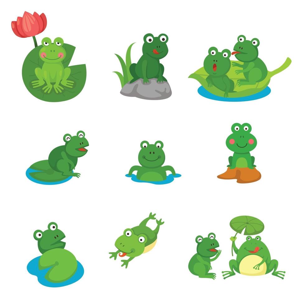 Cartoon frog collection isolated illustration vector