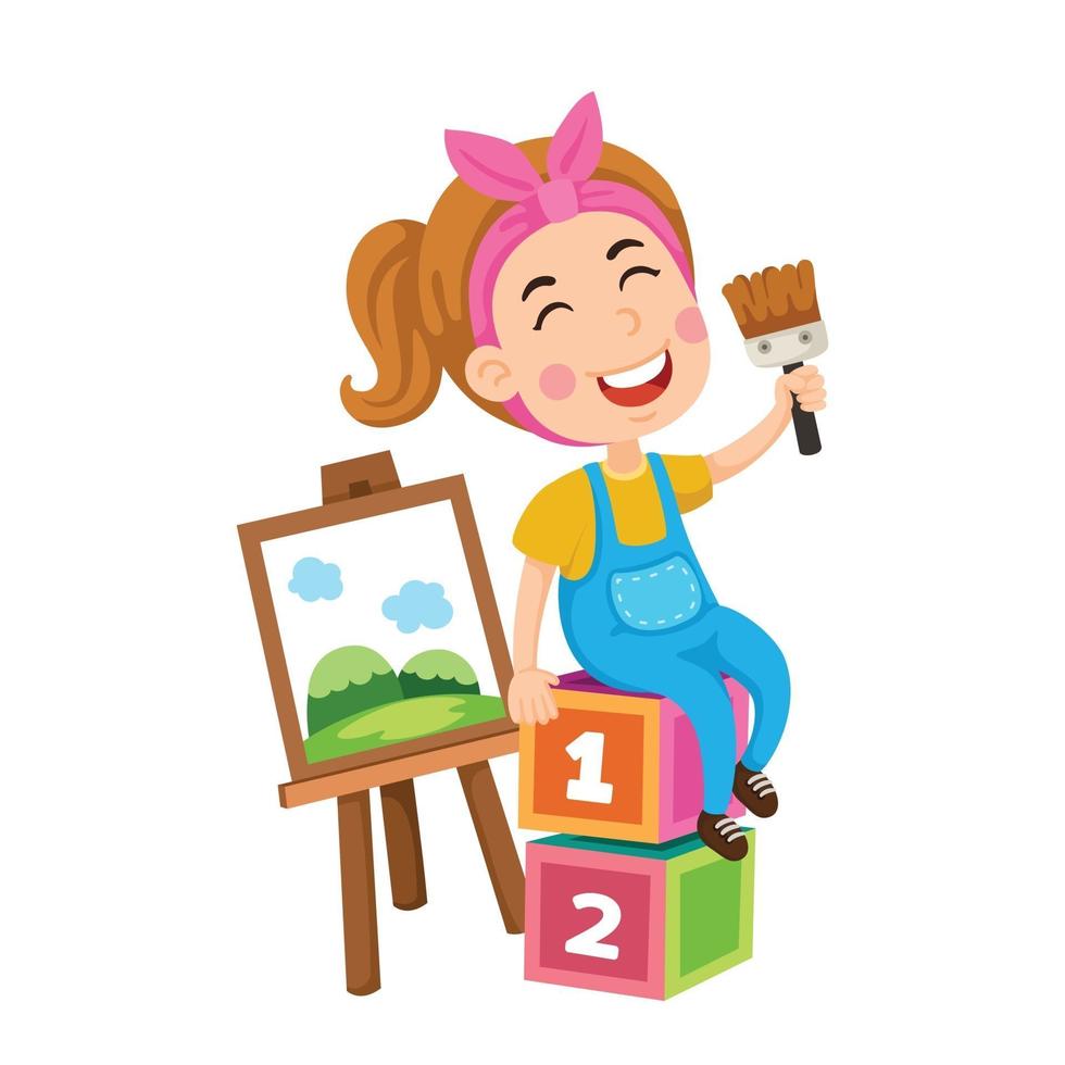 Illustration of artist girl painting on canvas vector