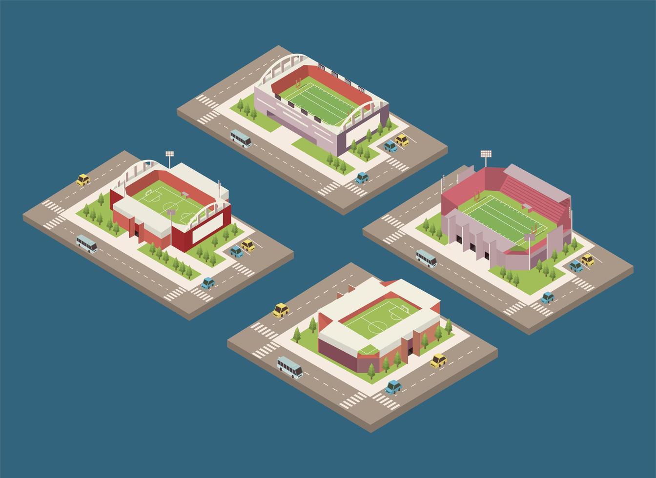 four isometric stadiums vector