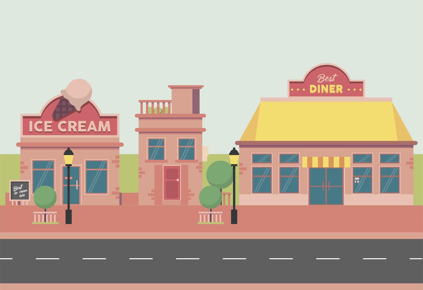 ice cream and diner street vector