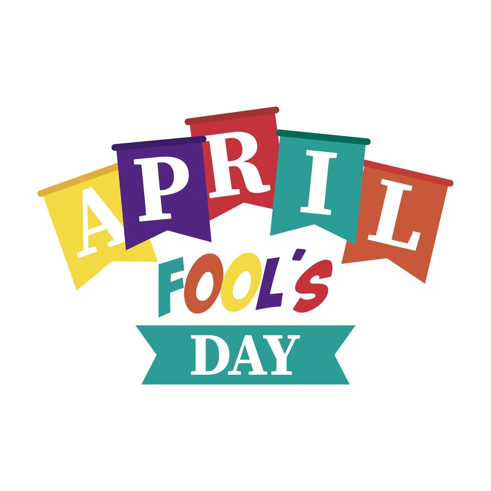 april fools day lettering with ribbon frame vector