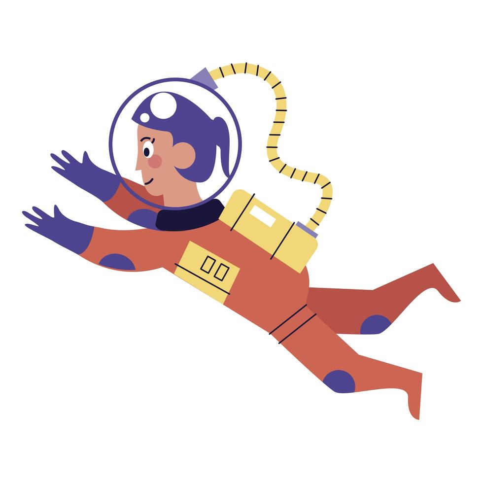 mujer astronauta personaje cómico flotante vector