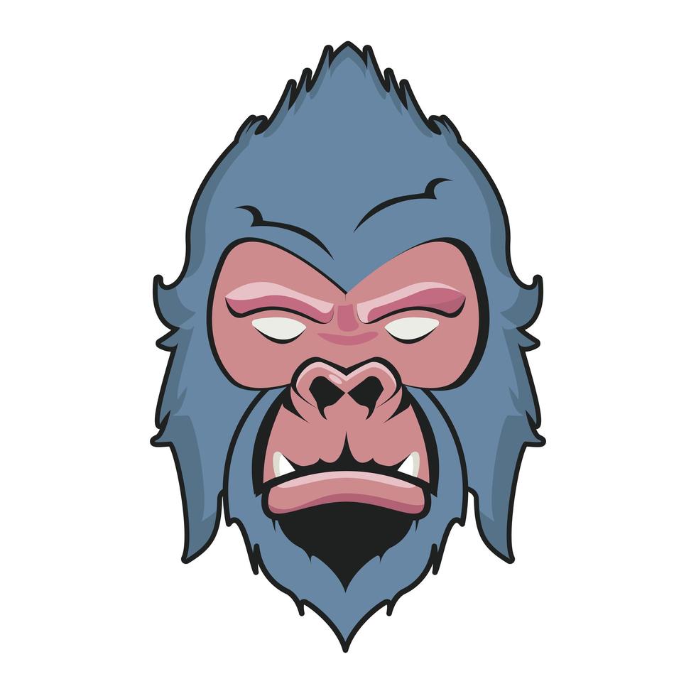 wild gorilla animal head blue and pink colors vector