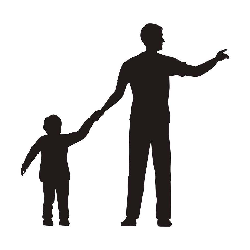 daddy and son silhouettes vector