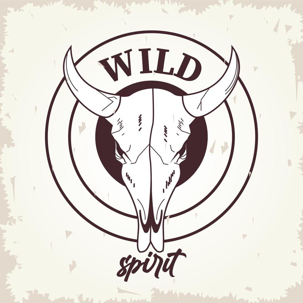 wild spirit lettering with bull head skull vector