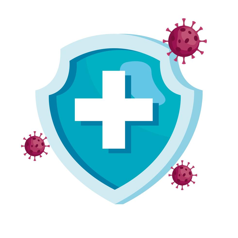 shield with covid19 virus particles vector