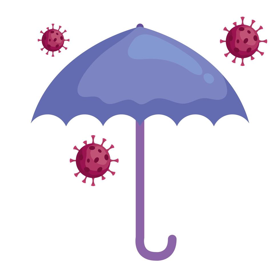 Partículas del virus covid19 con paraguas. vector