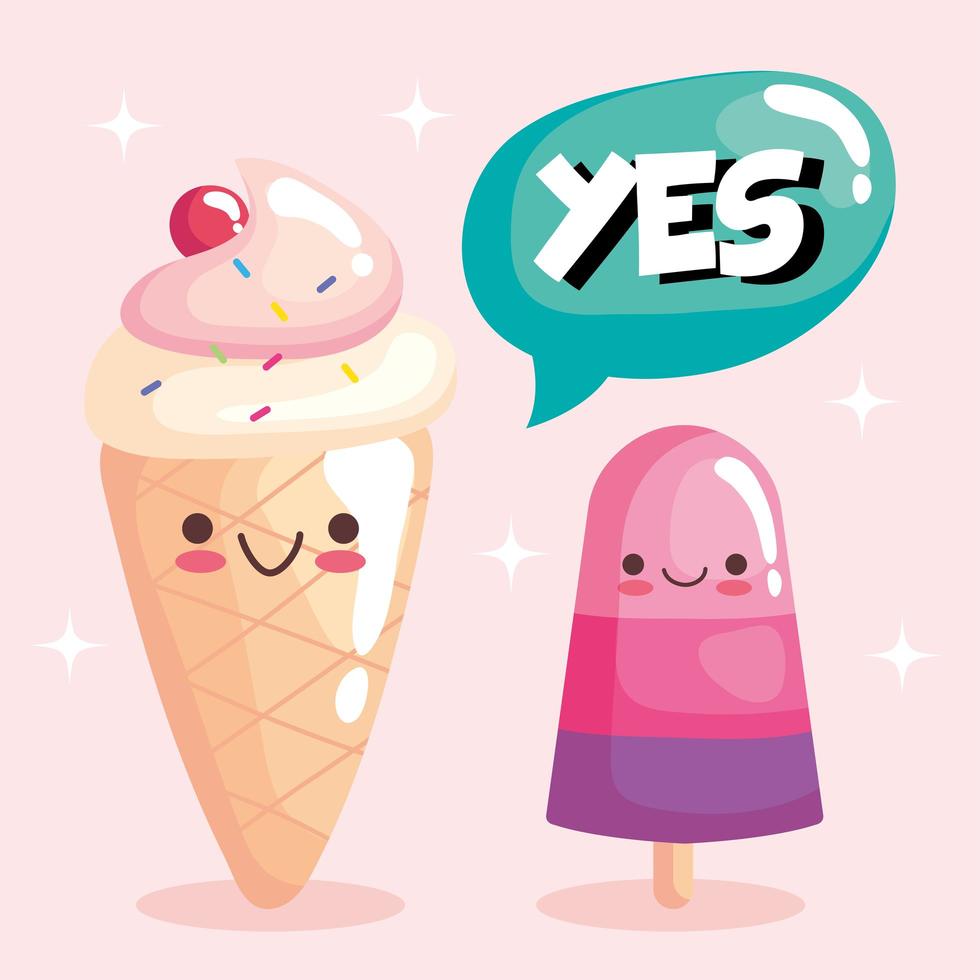 lindas pegatinas de helados personajes kawaii vector