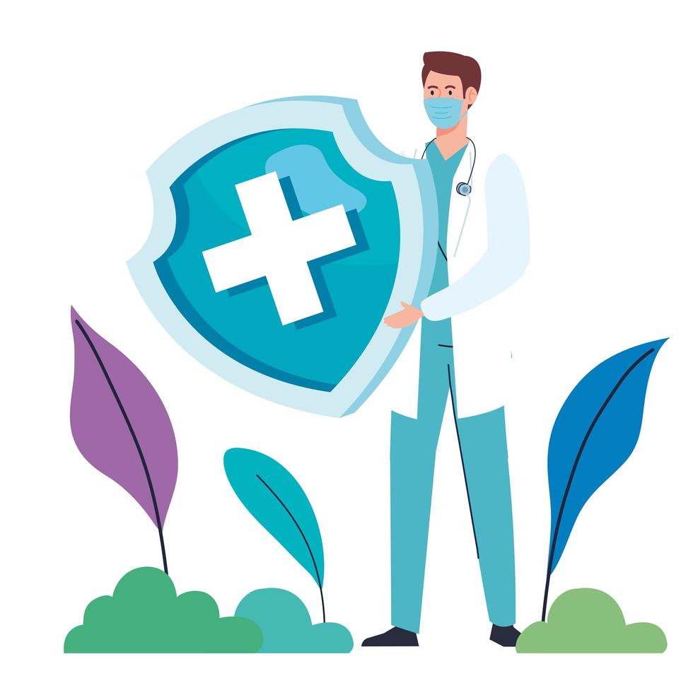 doctor wearing medical mask with shield character vector