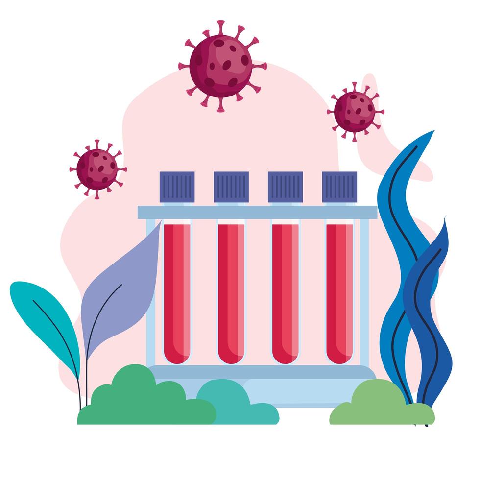 covid19 virus particles with tubes tests in the camp vector