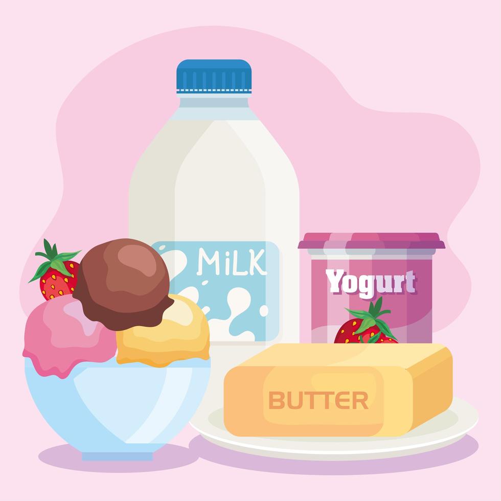 bundle of milk products set icons vector