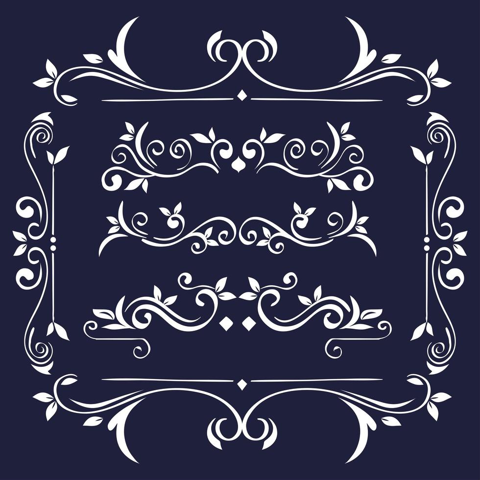 white ornaments in frame on blue background vector design