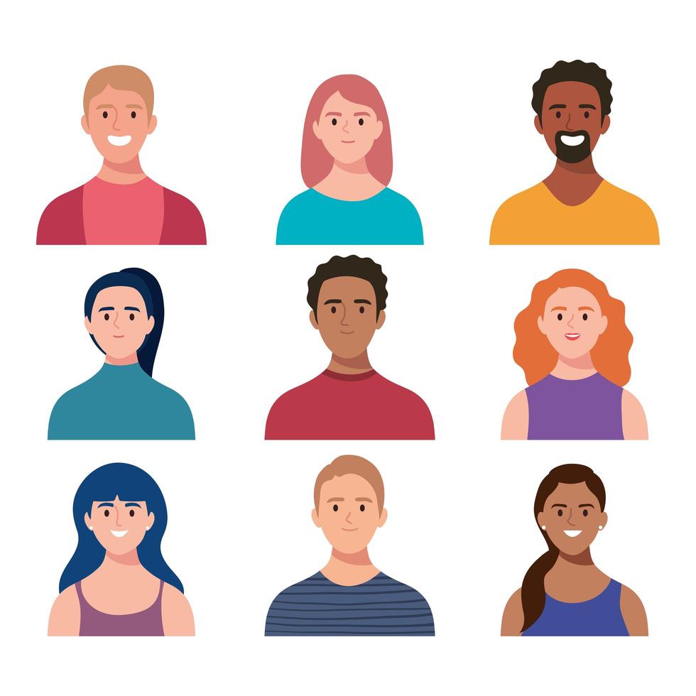 bundle of nine persons characters vector